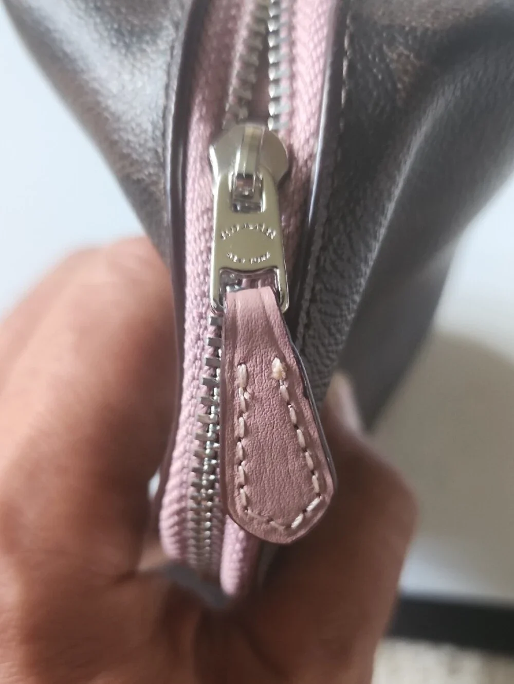 Coach Cosmetic Case 17  Signature Canvas Pouch with Pink Zipper.